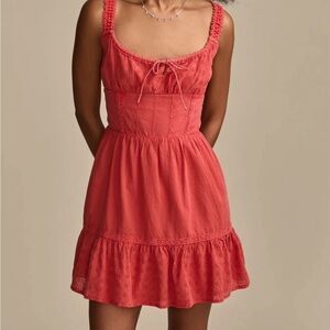 NWT Lucky Brand Coral Eyelet Babydoll Dress Lace Trim Boho Mini Dress XXL 2025